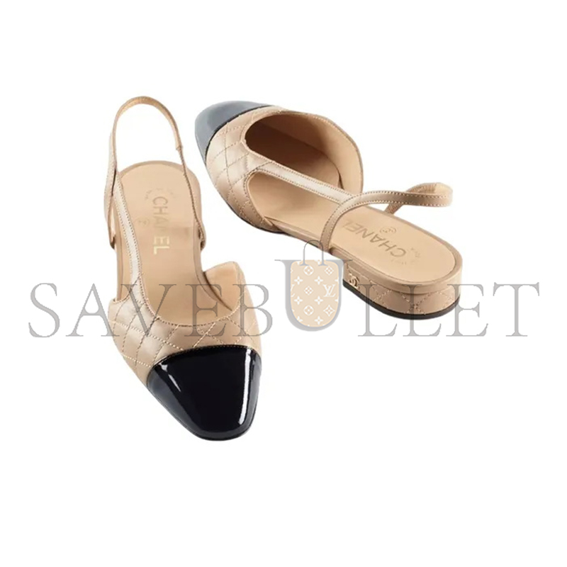 CHANEL SLINGBACKS LAMBSKIN & PATENT CALFSKIN BEIGE & BLACK G39221 Y55956 K4671 CHANEL SLINGBACKS LAMBSKIN & PATENT CALFSKIN BEIGE & BLACK G39221 Y55956 K4671